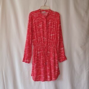 Splendid Drawstring Shirt Dress Rayon Orange Striped Long Sleeves Size XS